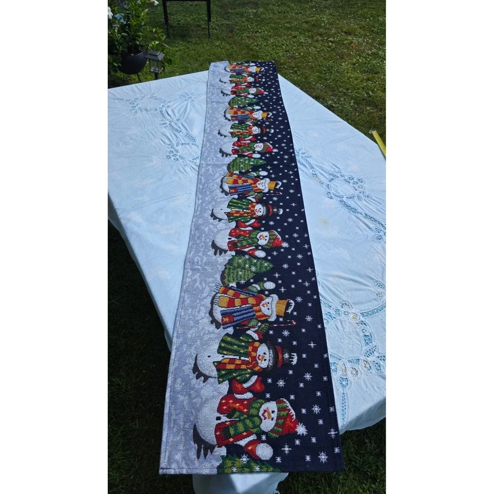 Snowman Winter Christmas Table Runner Tapestry Holiday‎ Decor 69.5 Inch Long